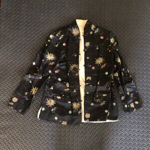 VINTAGE REVERSIBLE CHINESE SILK KIMONO JACKET WITH MANDARIN COLLAR